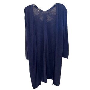 Talbots Long Duster Cardigan Sweater Women’s Size S Navy Stretch Knit Open Front